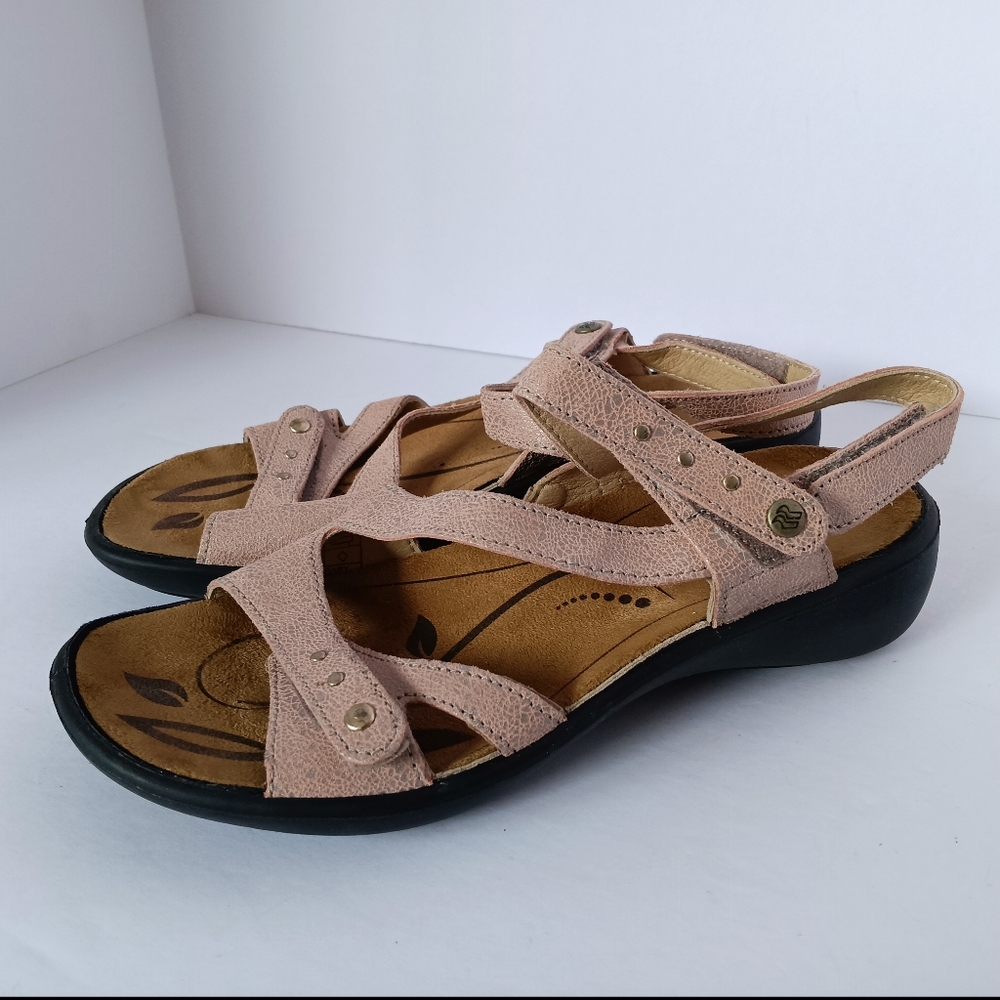 🩷 Womens Romika Leather Sandals Velcro Pink Brown 36 5.5